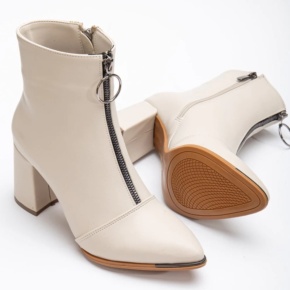 Prologue Inez Beige Heeled Ankle Boots— Vegan